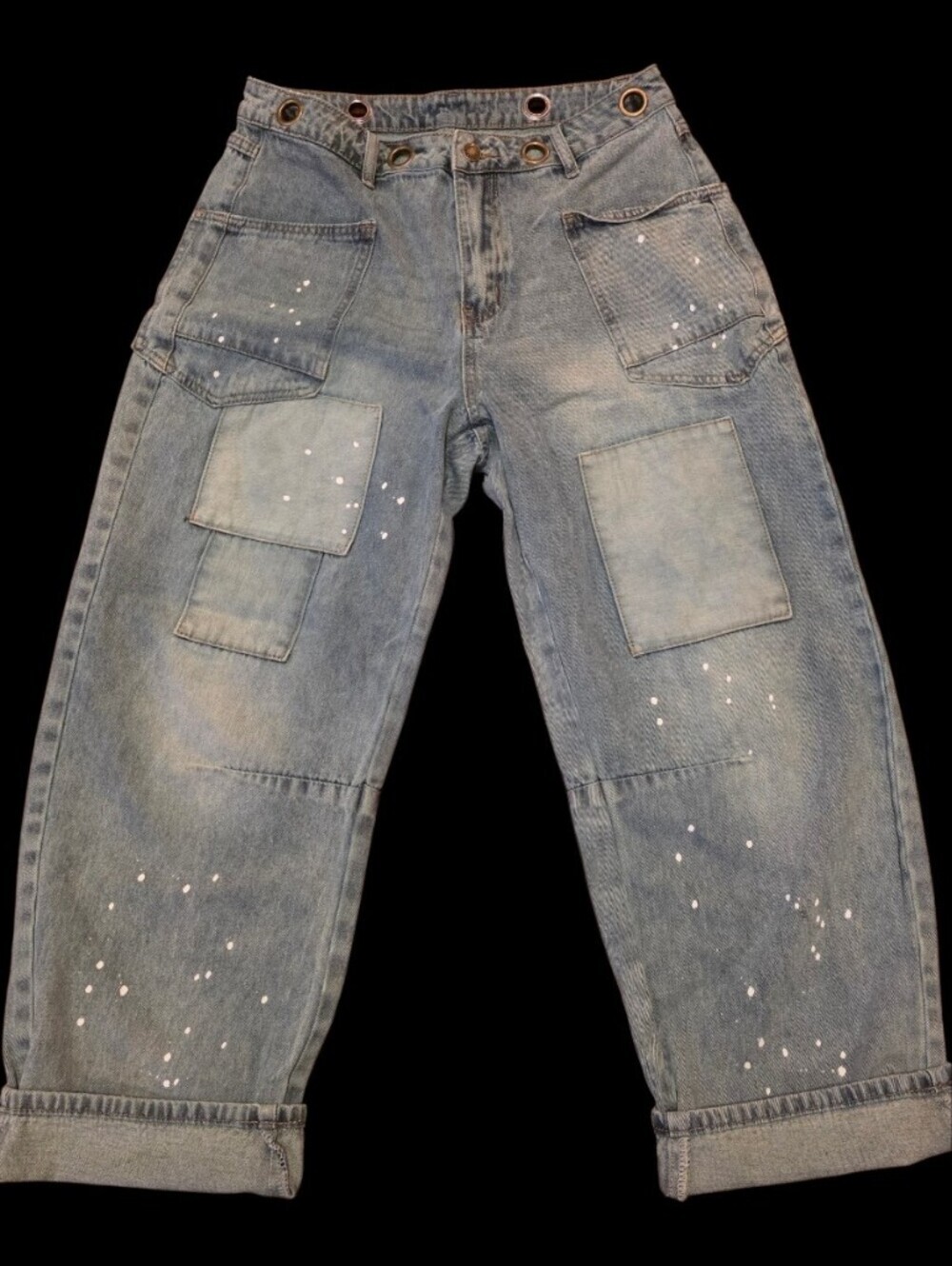 SHEIN Paint-Splatter Patchwork Light Wash Carpenter Jeans. Size 29 - Picture 3 of 6